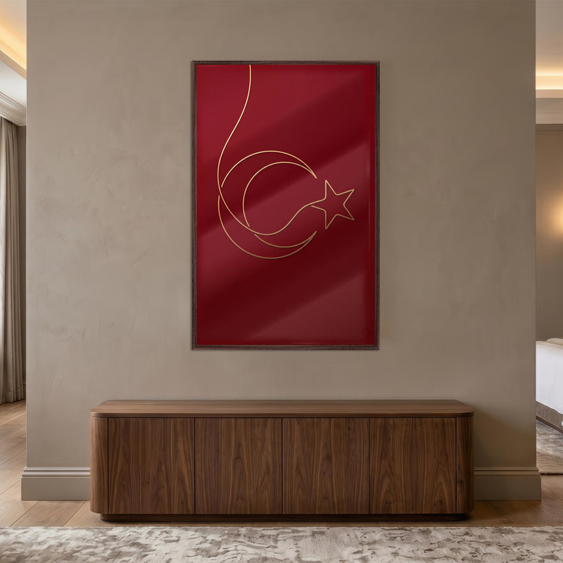 Altın Çizgi Minimal Türk Bayrağı Cam Tablo – Cam Tablo