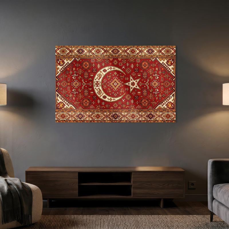 Kilim Desen Türk Bayrağı Cam Tablo – Cam Tablo