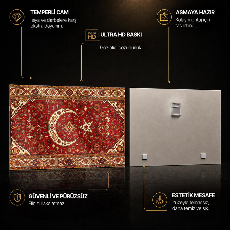 Kilim Desen Türk Bayrağı Cam Tablo – Cam Tablo