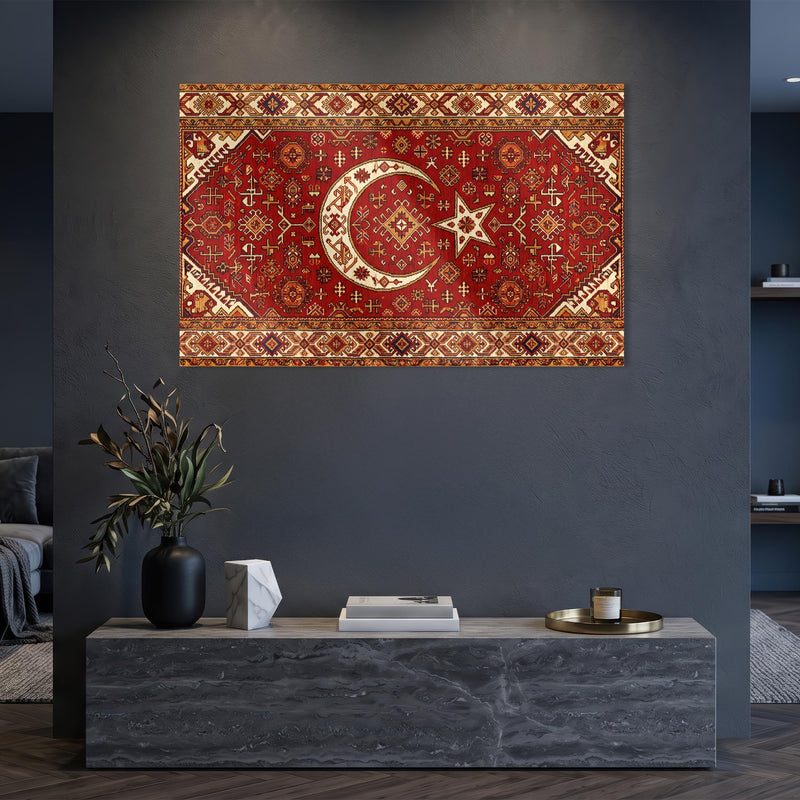 Kilim Desen Türk Bayrağı Cam Tablo – Cam Tablo