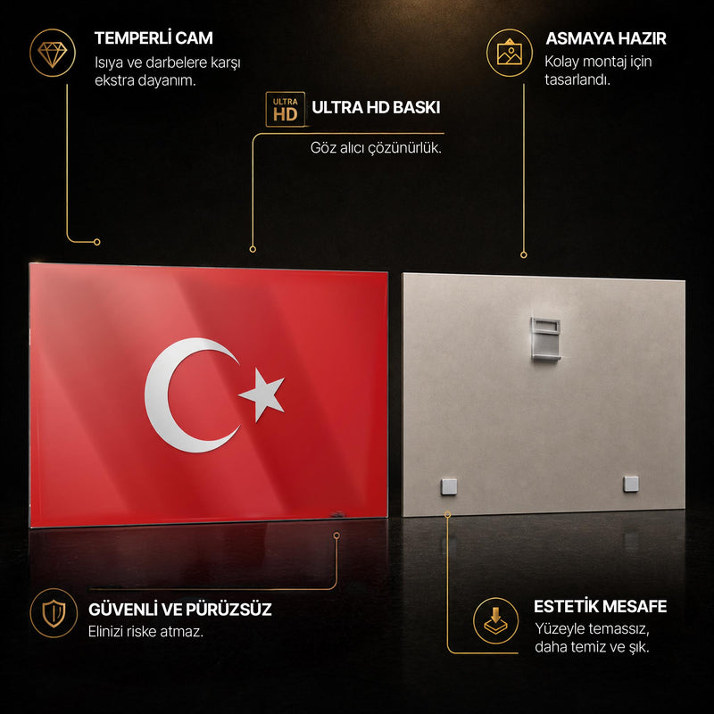 Flat Minimal Türk Bayrağı Cam Tablo – Cam Tablo