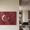 Deri Görünümlü Altın Türk Bayrağı Cam Tablo – Cam Tablo
