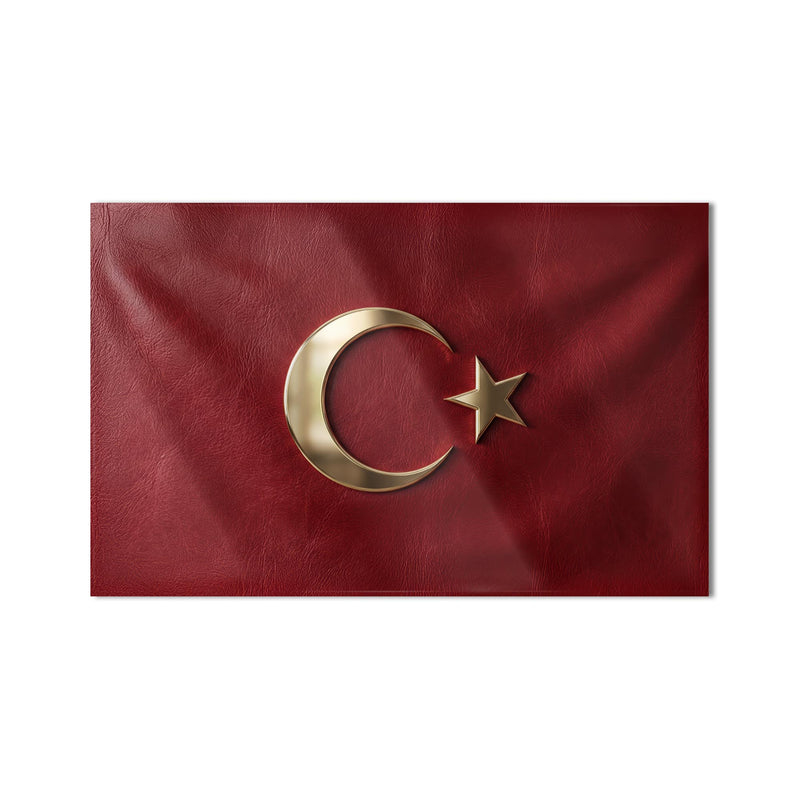 Deri Görünümlü Altın Türk Bayrağı Cam Tablo – Cam Tablo