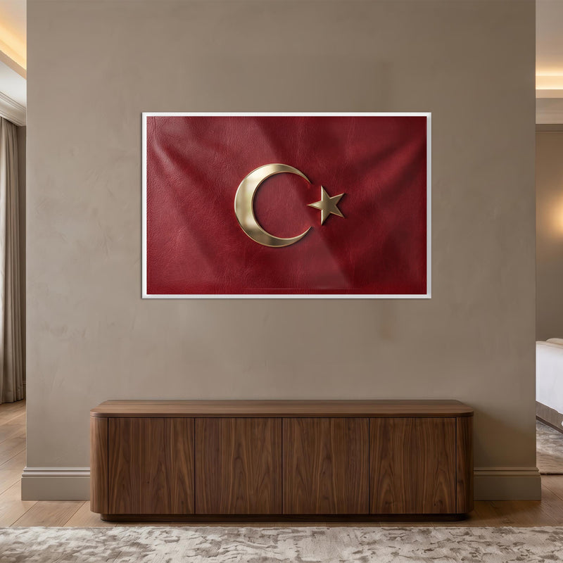 Deri Görünümlü Altın Türk Bayrağı Cam Tablo – Cam Tablo