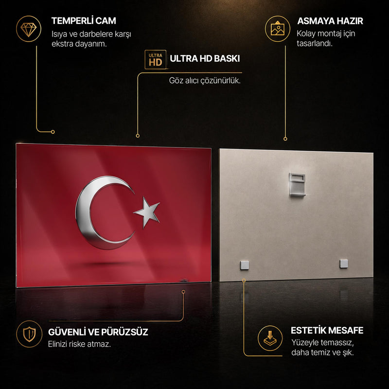 Krom Görünümlü Türk Bayrağı Cam Tablo – Cam Tablo