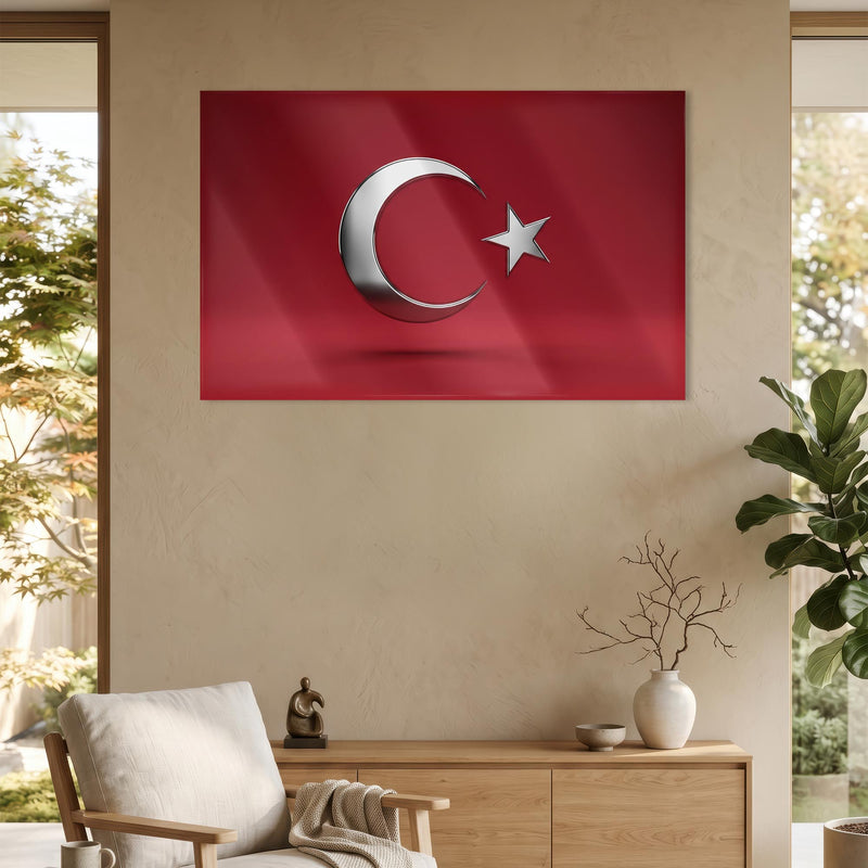 Krom Görünümlü Türk Bayrağı Cam Tablo – Cam Tablo