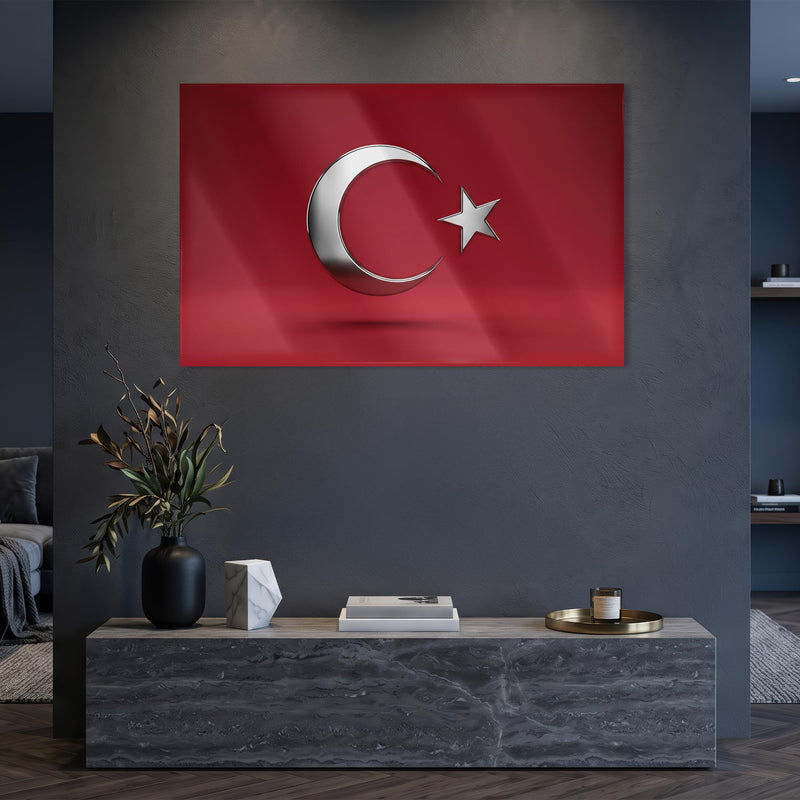 Krom Görünümlü Türk Bayrağı Cam Tablo – Cam Tablo