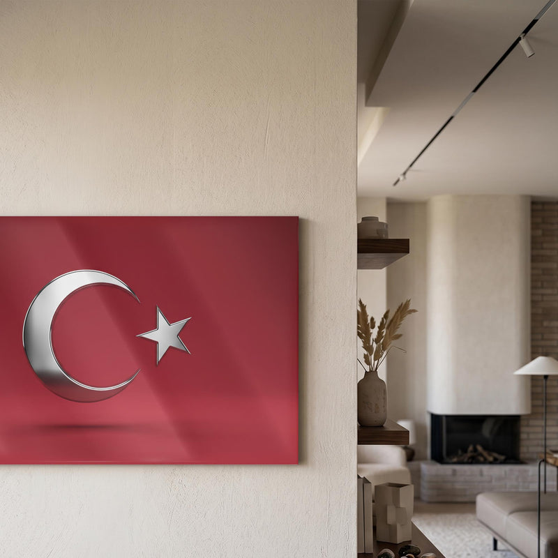 Krom Görünümlü Türk Bayrağı Cam Tablo – Cam Tablo