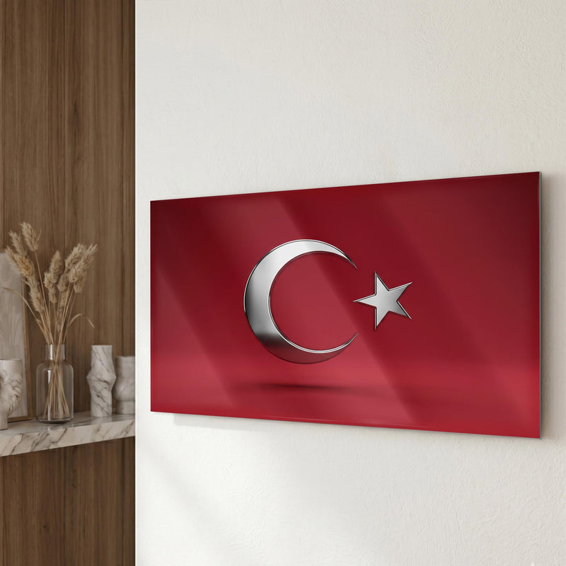 Krom Görünümlü Türk Bayrağı Cam Tablo – Cam Tablo