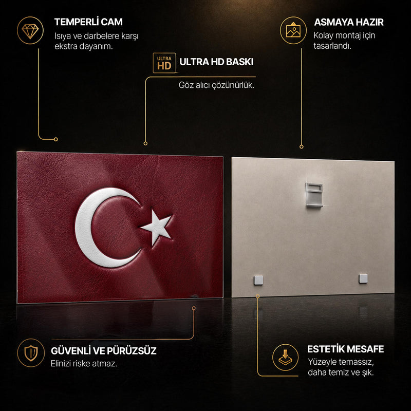 Kabartma Deri Görünümlü Türk Bayrağı Cam Tablo – Cam Tablo