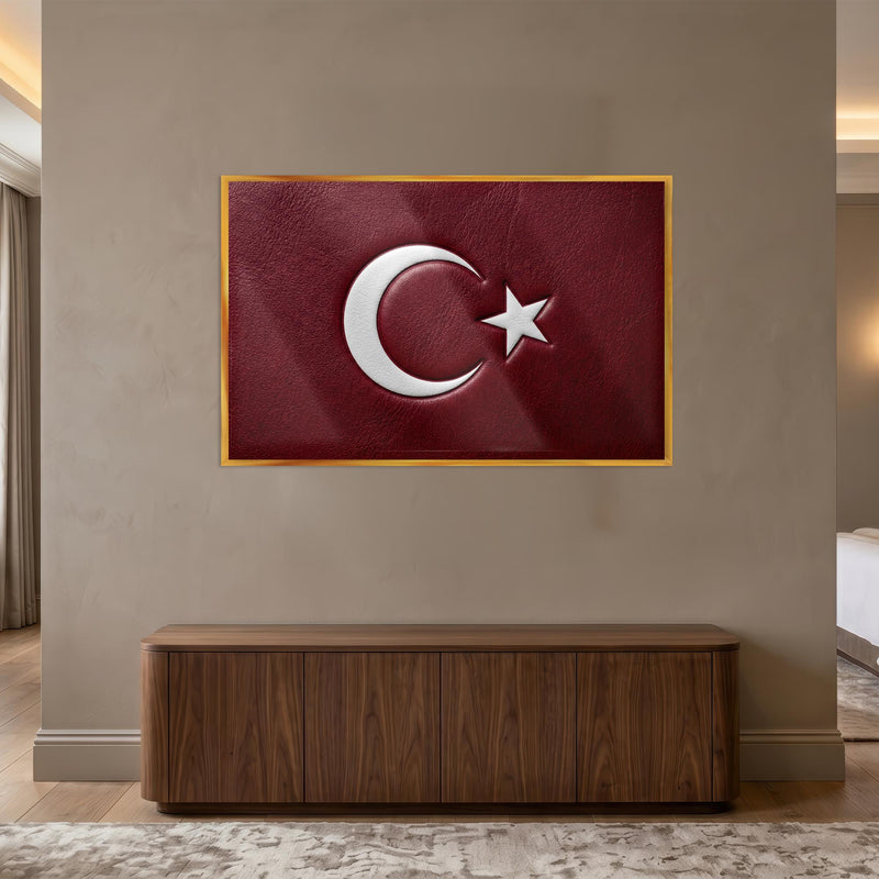 Kabartma Deri Görünümlü Türk Bayrağı Cam Tablo – Cam Tablo