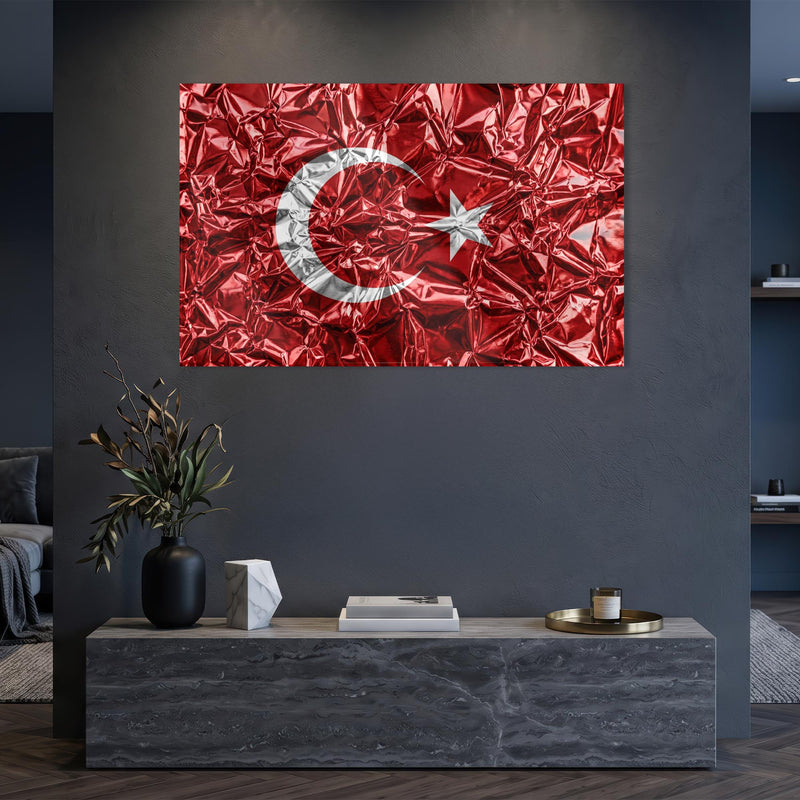 Metalik Folyo Görünümlü Türk Bayrağı Cam Tablo – Cam Tablo