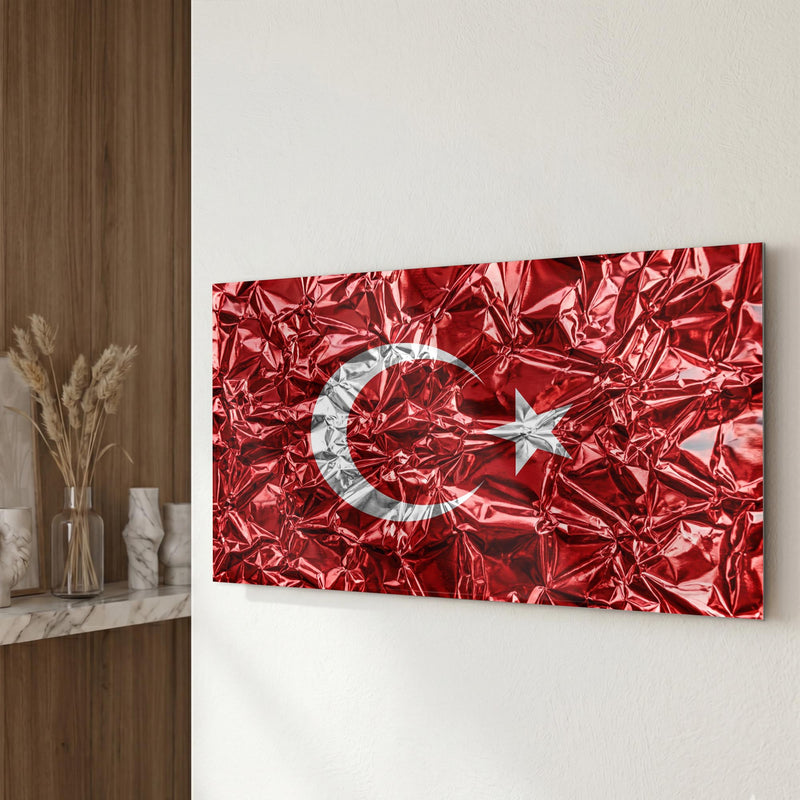 Metalik Folyo Görünümlü Türk Bayrağı Cam Tablo – Cam Tablo