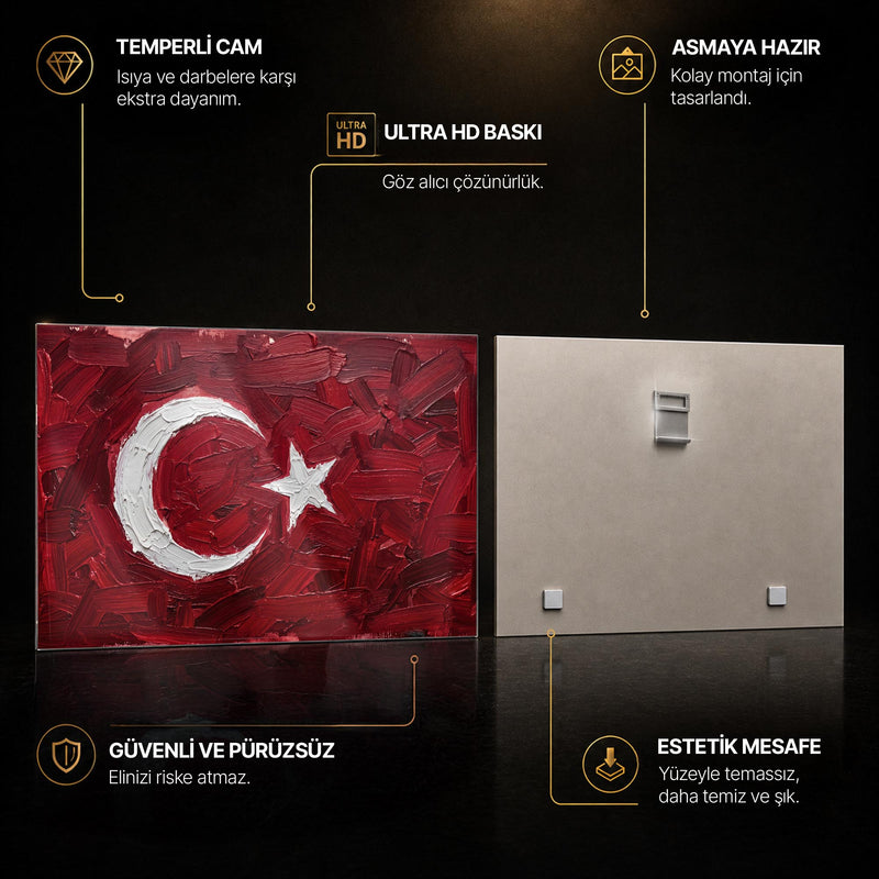 Yağlı Boya Görünümlü Türk Bayrağı Cam Tablo – Cam Tablo