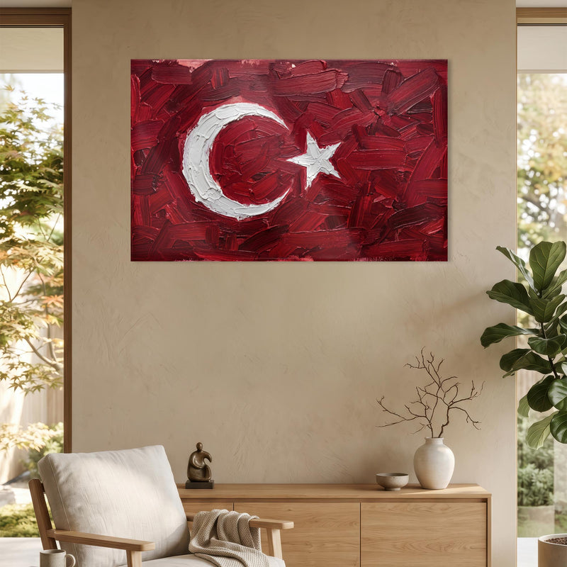 Yağlı Boya Görünümlü Türk Bayrağı Cam Tablo – Cam Tablo