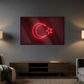 Neon İşık Türk Bayrağı Cam Tablo – Cam Tablo