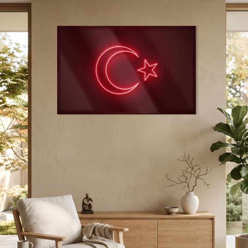 Neon İşık Türk Bayrağı Cam Tablo – Cam Tablo