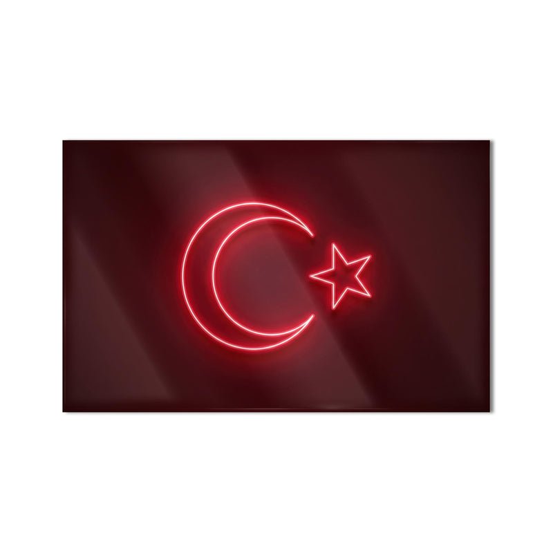 Neon İşık Türk Bayrağı Cam Tablo – Cam Tablo