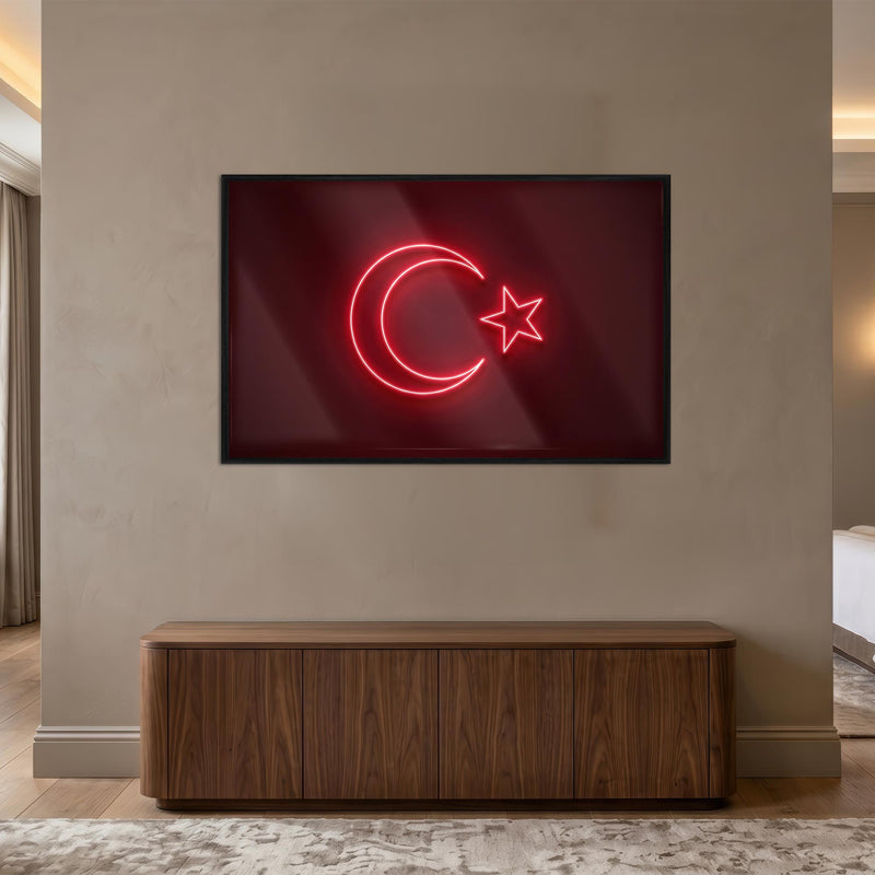 Neon İşık Türk Bayrağı Cam Tablo – Cam Tablo