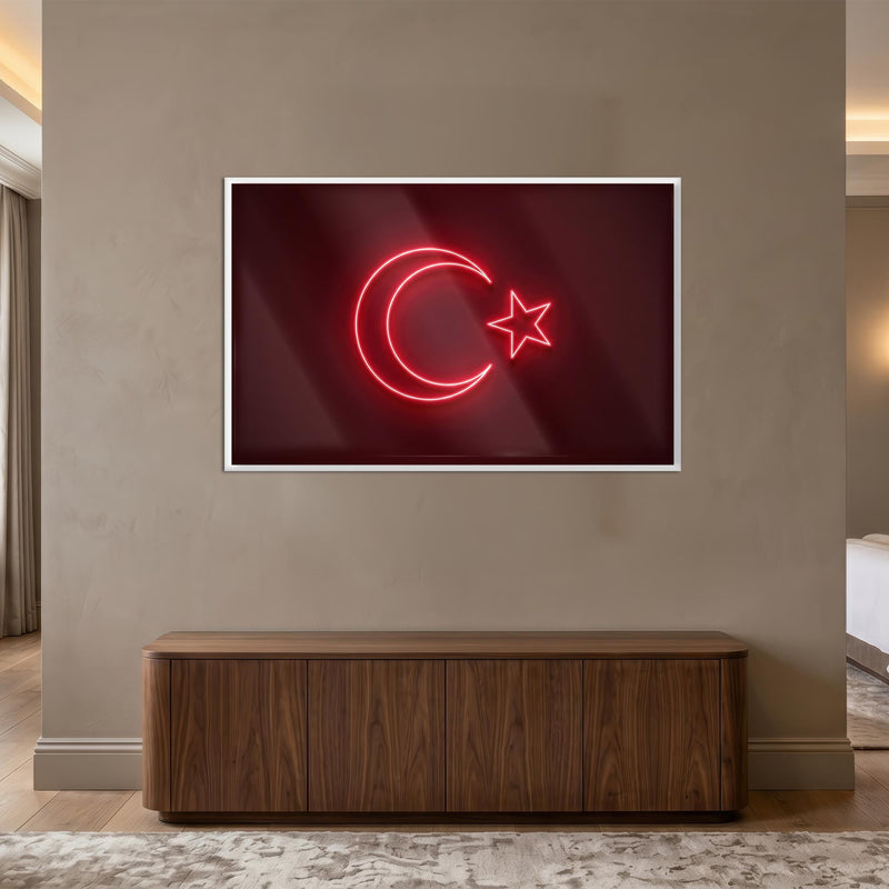 Neon İşık Türk Bayrağı Cam Tablo – Cam Tablo