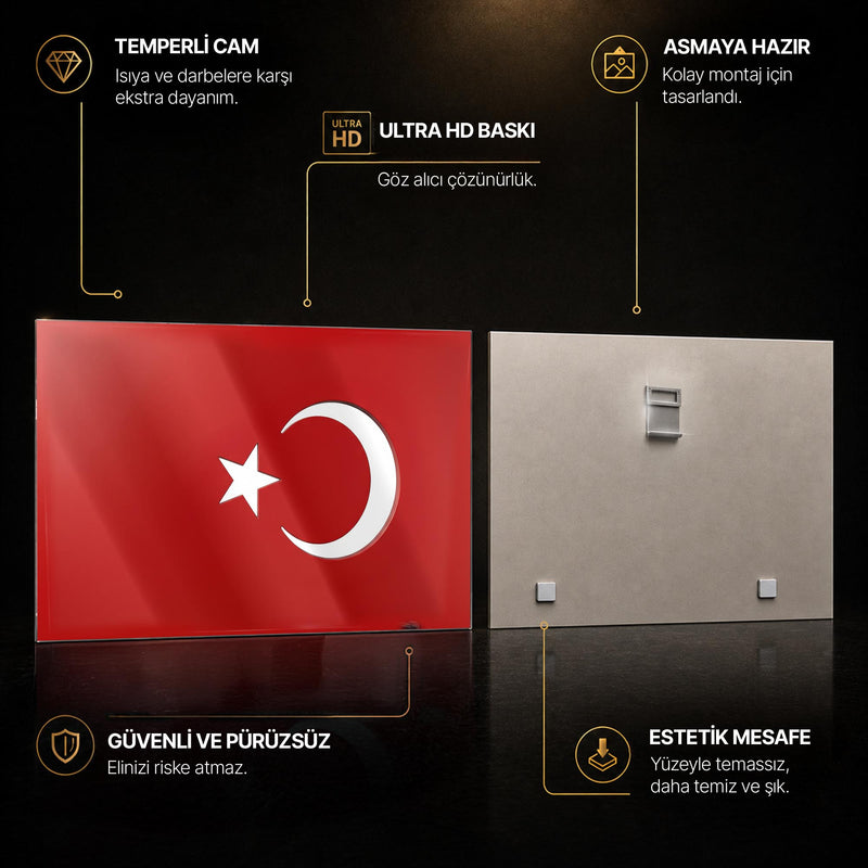 Çıkartma Efektli Türk Bayrağı Cam Tablo – Cam Tablo