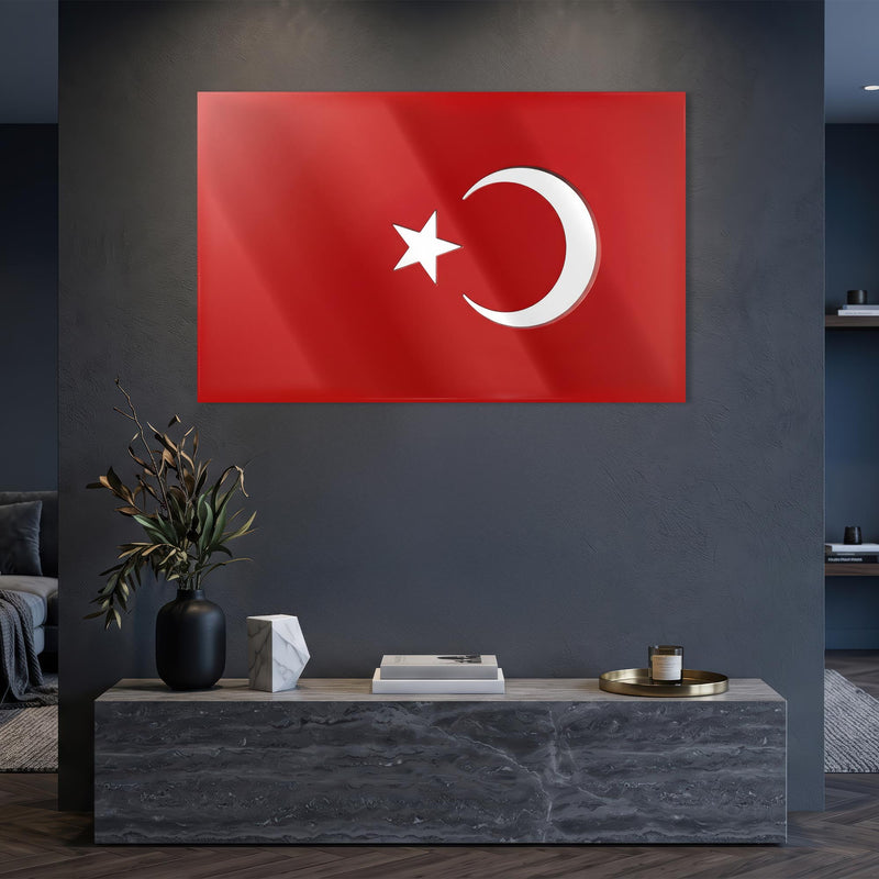 Çıkartma Efektli Türk Bayrağı Cam Tablo – Cam Tablo