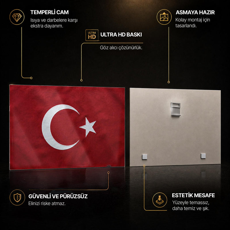 Kumaş Görünümlü Türk Bayrağı Cam Tablo – Cam Tablo