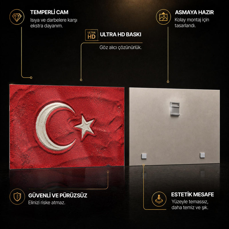 Kum Görünümlü Türk Bayrağı Cam Tablo – Cam Tablo