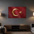 Kadife Görünümlü Altın Türk Bayrağı Cam Tablo – Cam Tablo