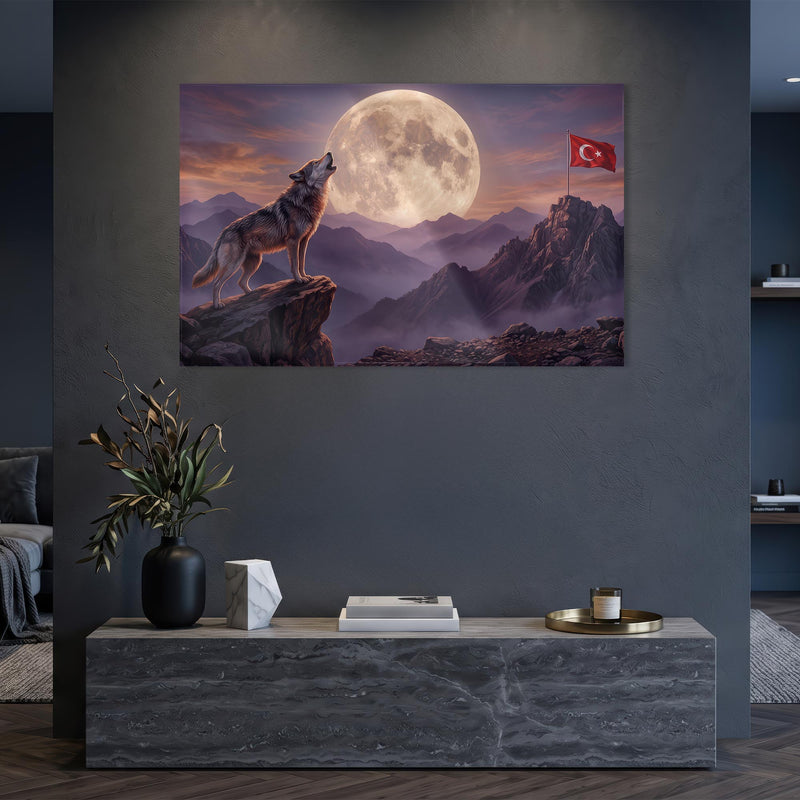 Kurt Ay Manzarası Türk Bayrağı Cam Tablo – Cam Tablo