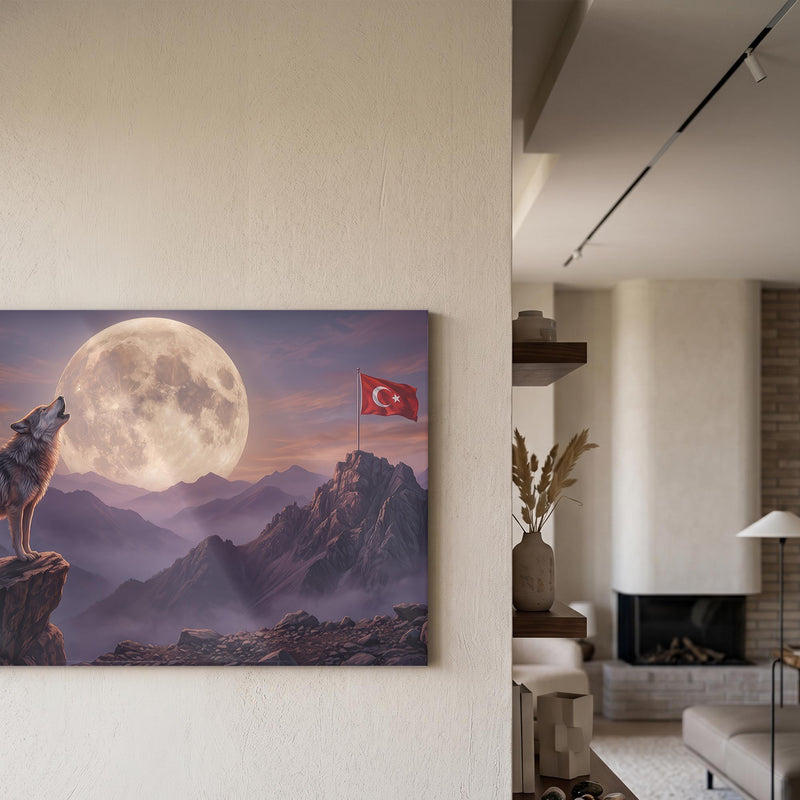 Kurt Ay Manzarası Türk Bayrağı Cam Tablo – Cam Tablo