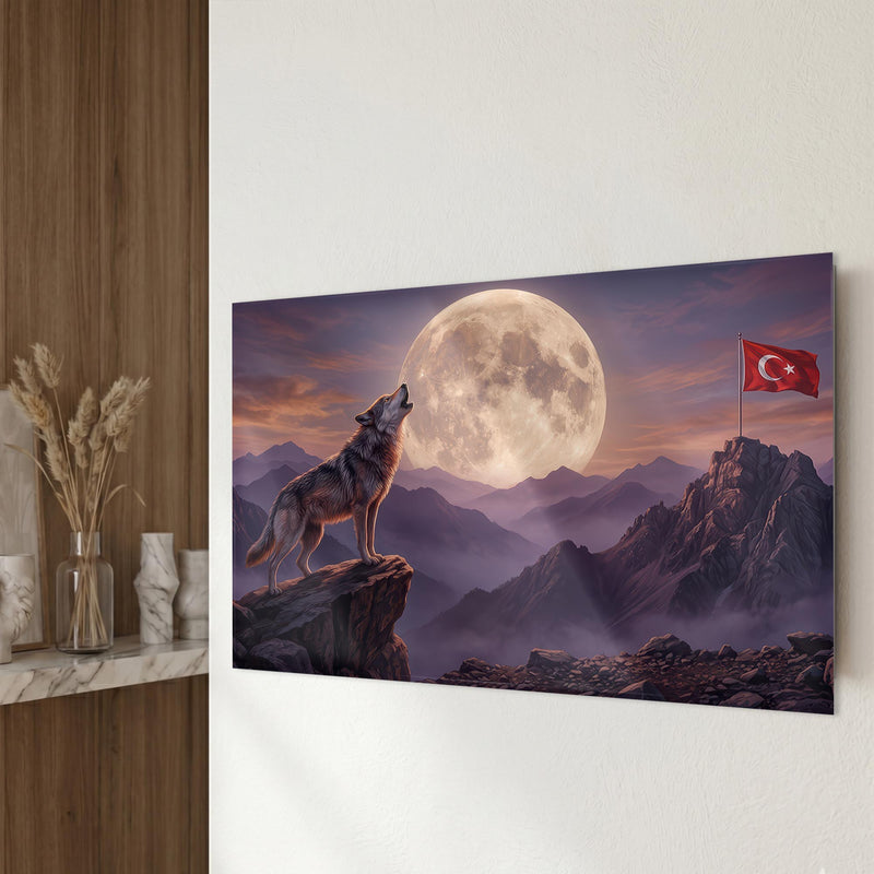 Kurt Ay Manzarası Türk Bayrağı Cam Tablo – Cam Tablo