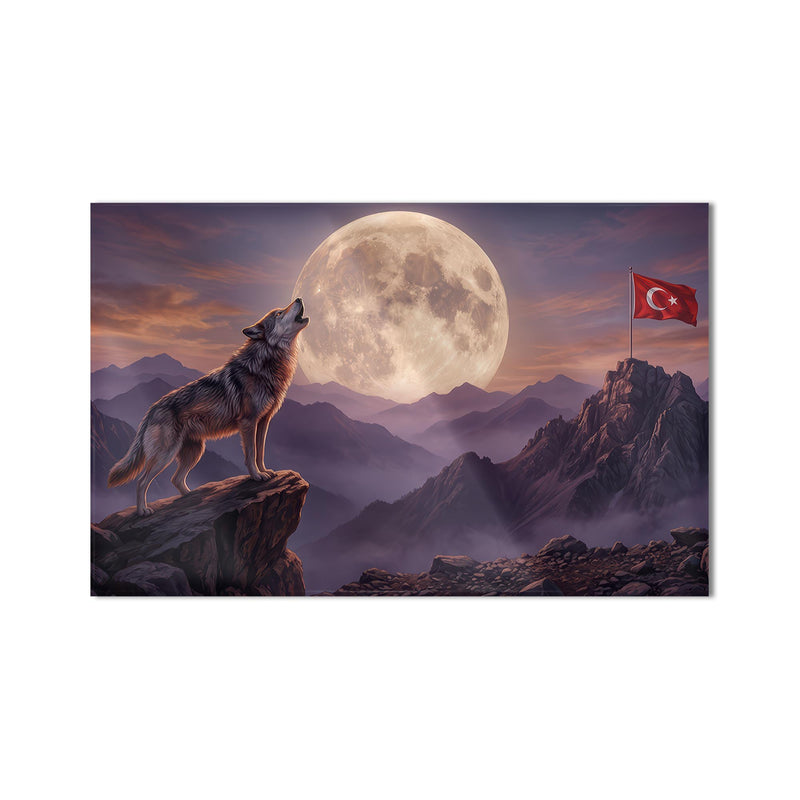 Kurt Ay Manzarası Türk Bayrağı Cam Tablo – Cam Tablo
