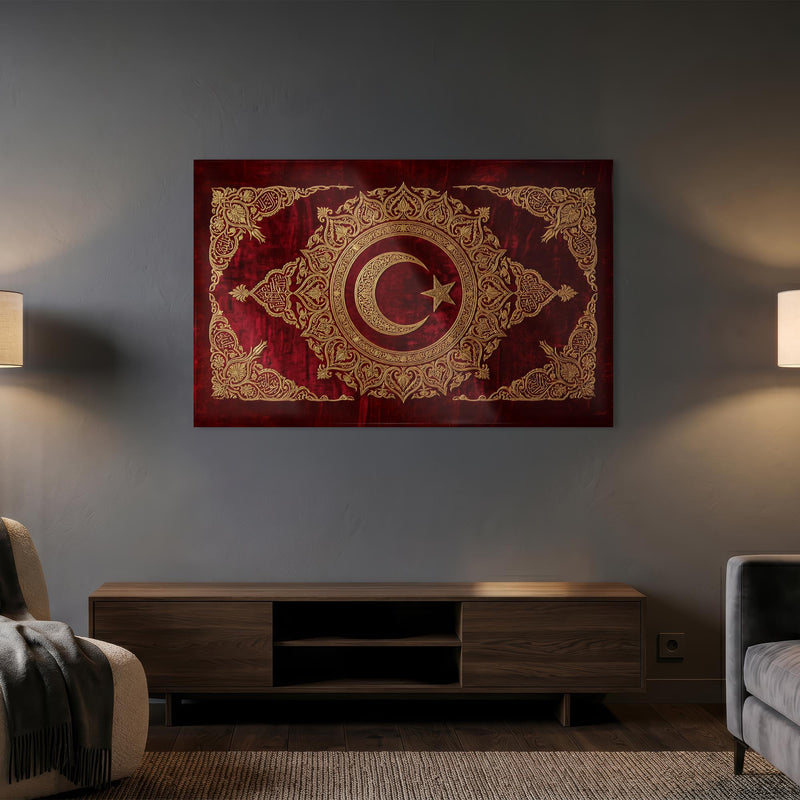 Osmanlı Altın Motif Türk Bayrağı Cam Tablo – Cam Tablo