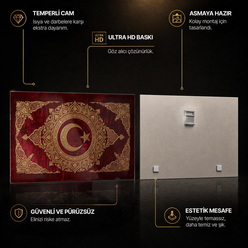 Osmanlı Altın Motif Türk Bayrağı Cam Tablo – Cam Tablo