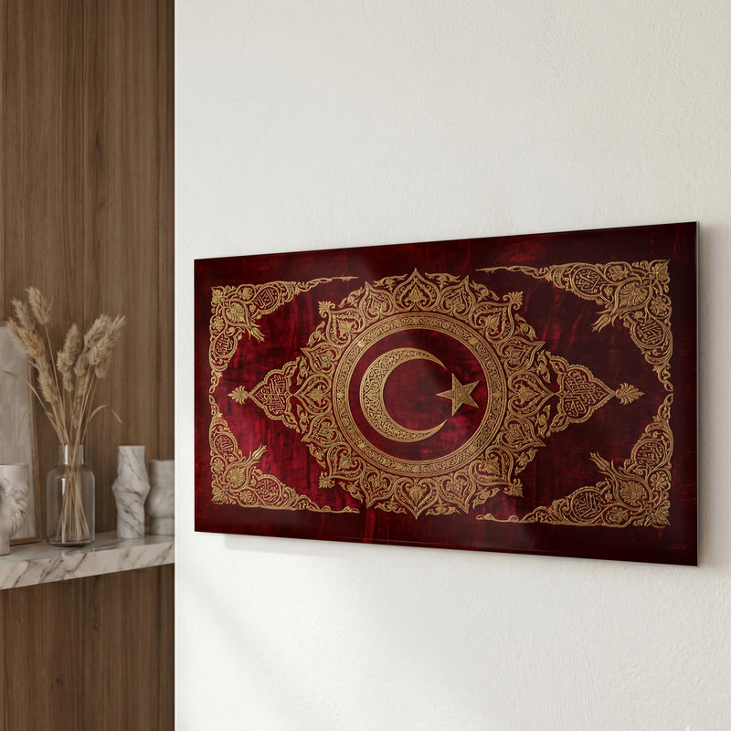 Osmanlı Altın Motif Türk Bayrağı Cam Tablo – Cam Tablo