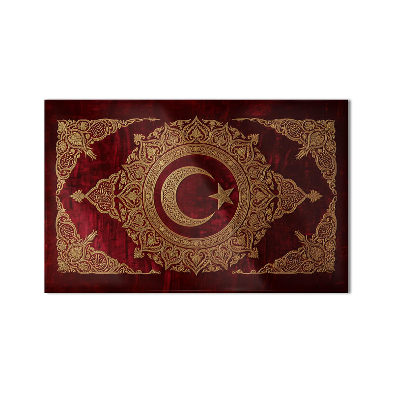 Osmanlı Altın Motif Türk Bayrağı Cam Tablo – Cam Tablo