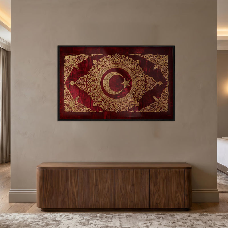 Osmanlı Altın Motif Türk Bayrağı Cam Tablo – Cam Tablo