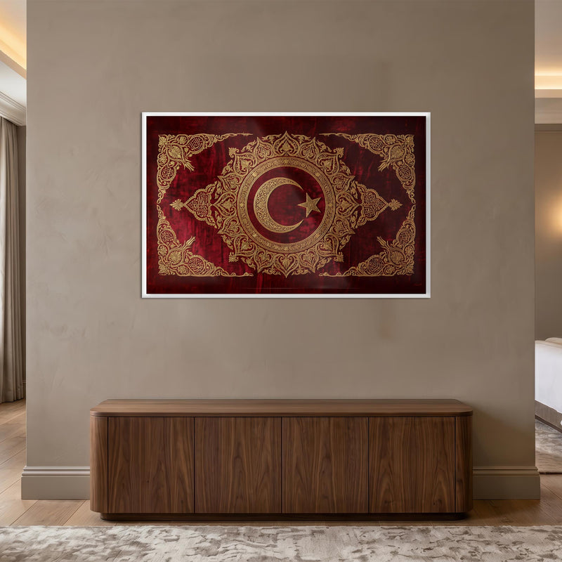 Osmanlı Altın Motif Türk Bayrağı Cam Tablo – Cam Tablo