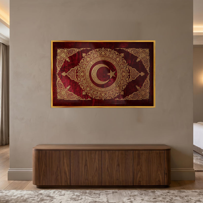 Osmanlı Altın Motif Türk Bayrağı Cam Tablo – Cam Tablo