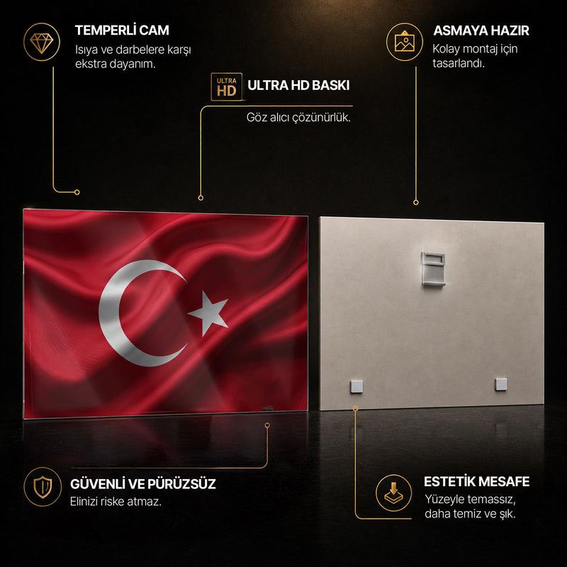 İpek Görünümlü Türk Bayrağı Cam Tablo – Cam Tablo