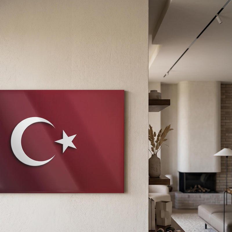 Minimal 3D Türk Bayrağı Cam Tablo – Cam Tablo