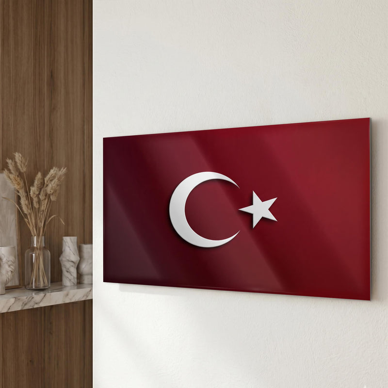 Minimal 3D Türk Bayrağı Cam Tablo – Cam Tablo
