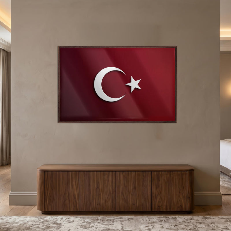 Minimal 3D Türk Bayrağı Cam Tablo – Cam Tablo