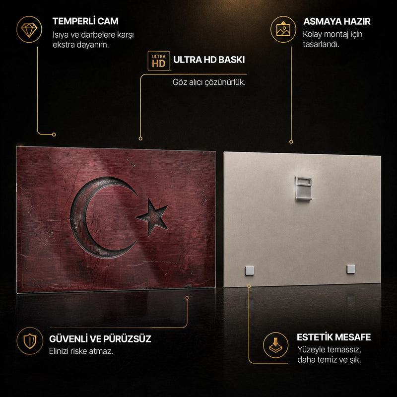 Metal Oyma Görünümlü Türk Bayrağı Cam Tablo – Cam Tablo