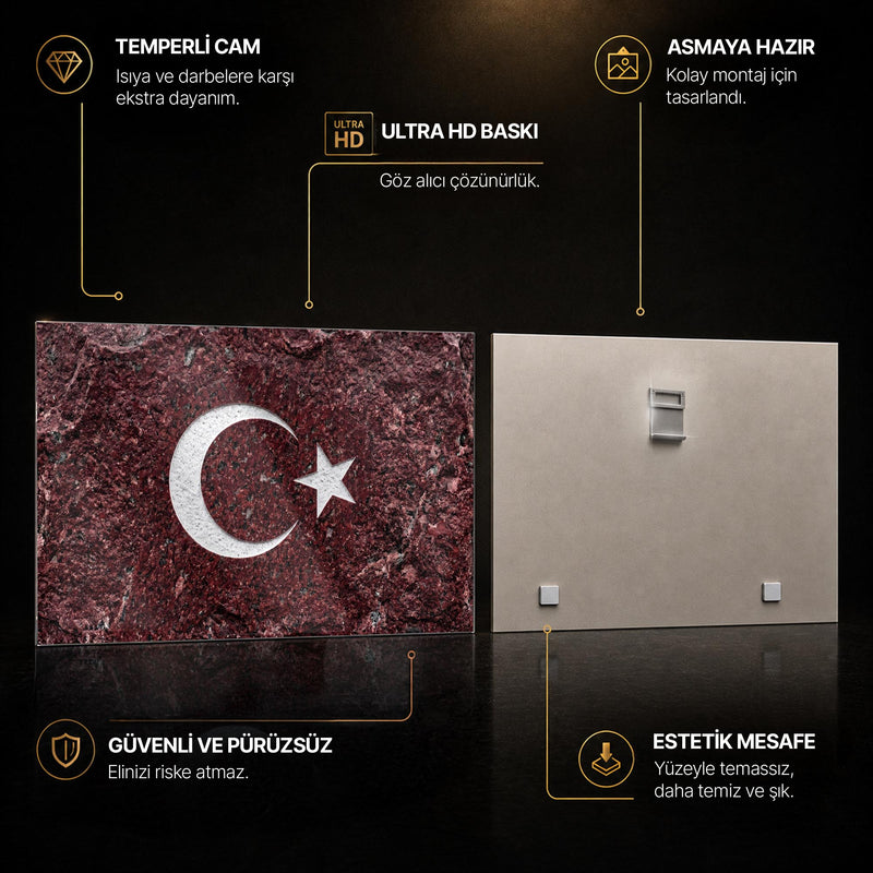 Granit Görünümlü Türk Bayrağı Cam Tablo – Cam Tablo