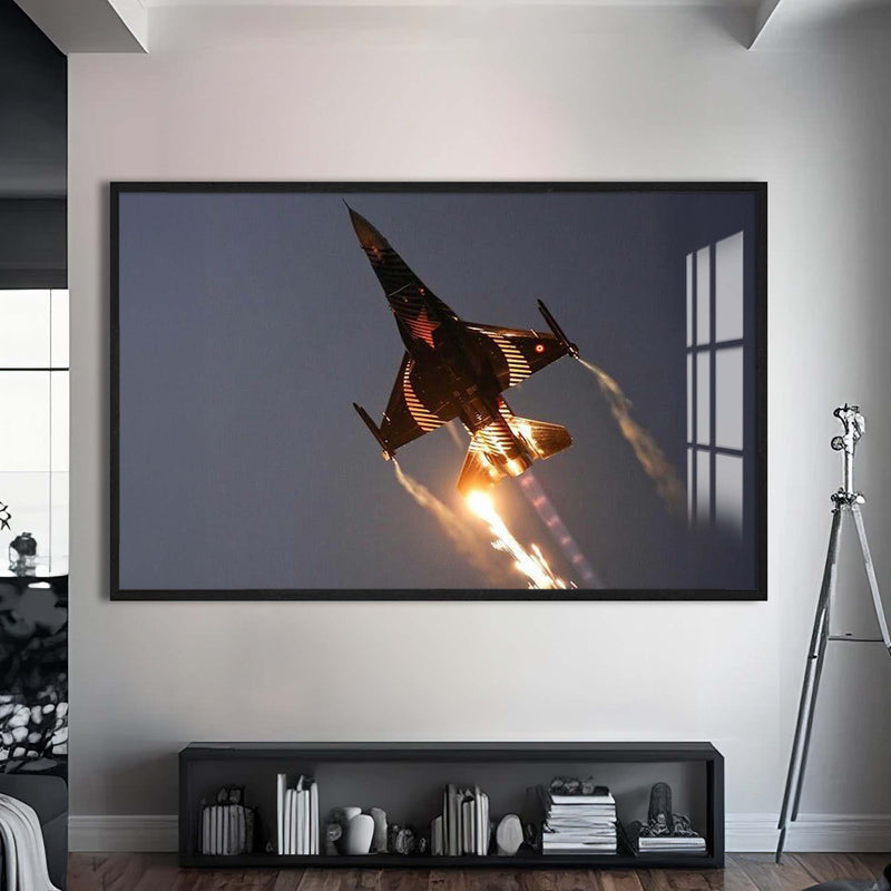 Türk F16 Uçağı Cam Tablo – Siyah Çerçeveli Cam Tablo