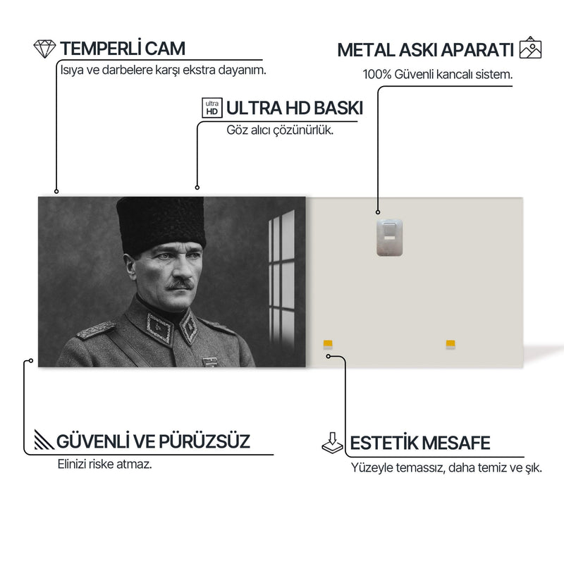 Askerî Üniformalı Atatürk Cam Tablo – Cam Tablo