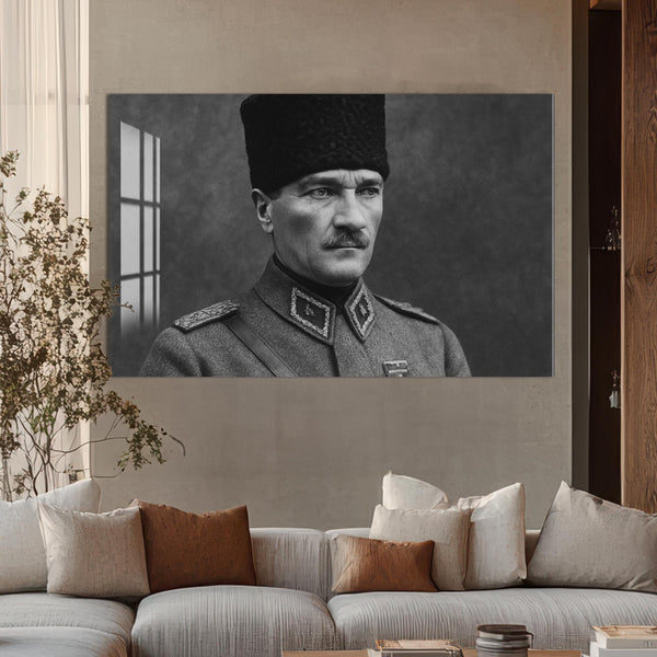 Askerî Üniformalı Atatürk Cam Tablo