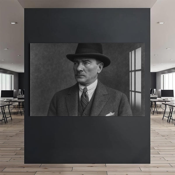 Fötr Şapkalı Atatürk Cam Tablo